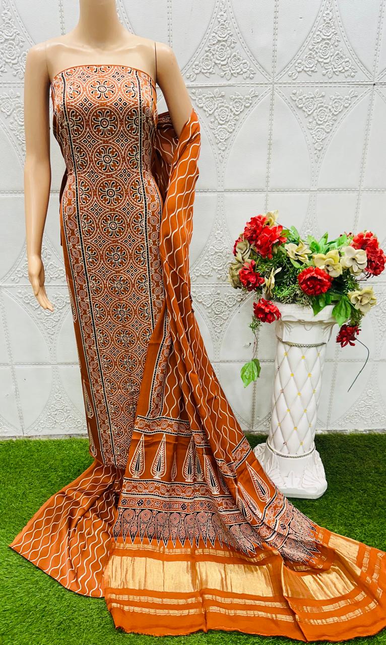Modal Silk Ajrakh Discharge 3-Piece Suit BPDS-021