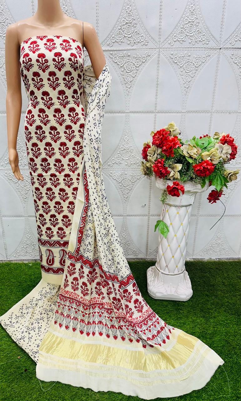 Modal Silk Ajrakh Discharg 3-Piece suit BPDS-025